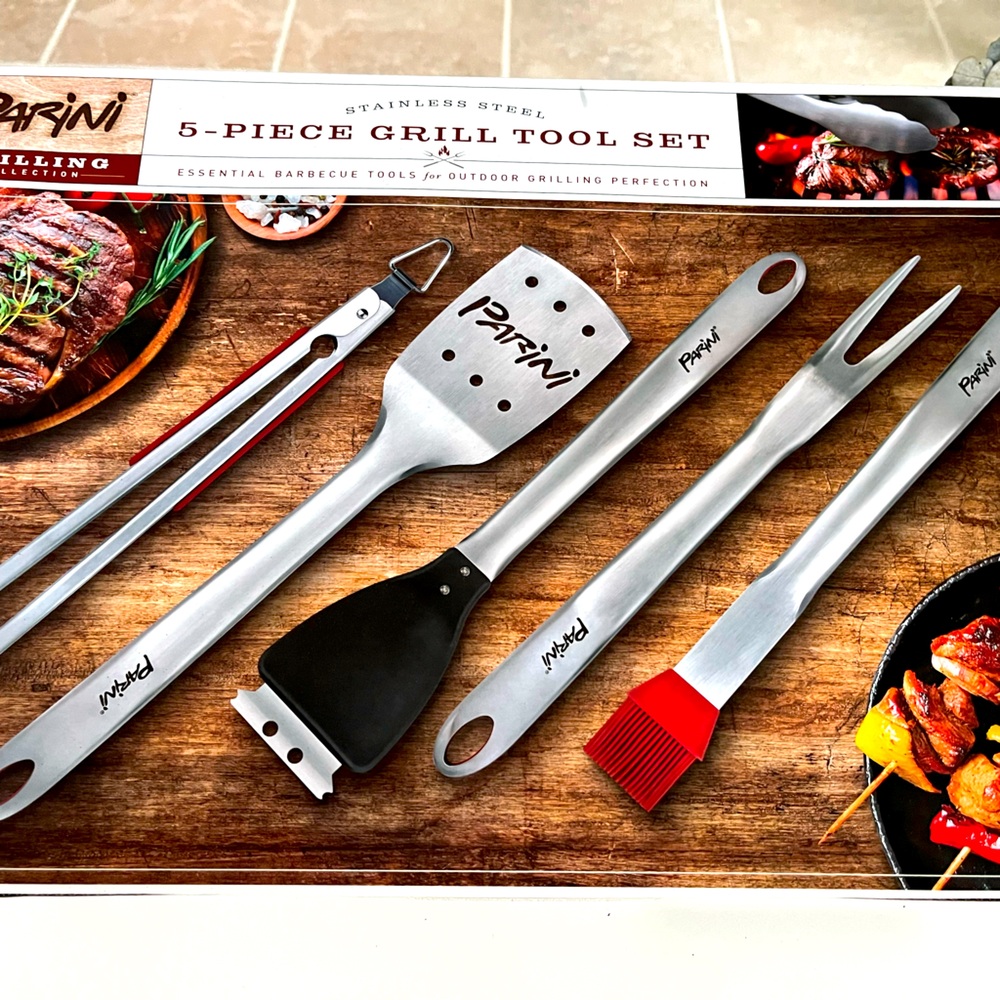 Parini 5 piece stainless steel grill tool set new in box.